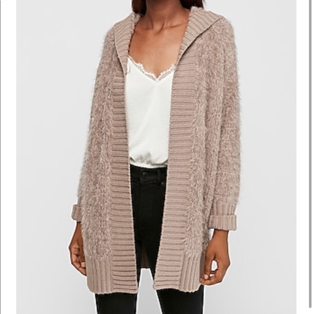 Express Cozy Furry Chenille Hooded Sweater Coat